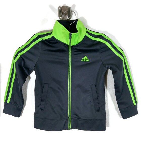 Adidas Boys Spell out Logo On Back Full Zip Jacket Mock Neck Neon Gray Size 4T - Picture 1 of 7